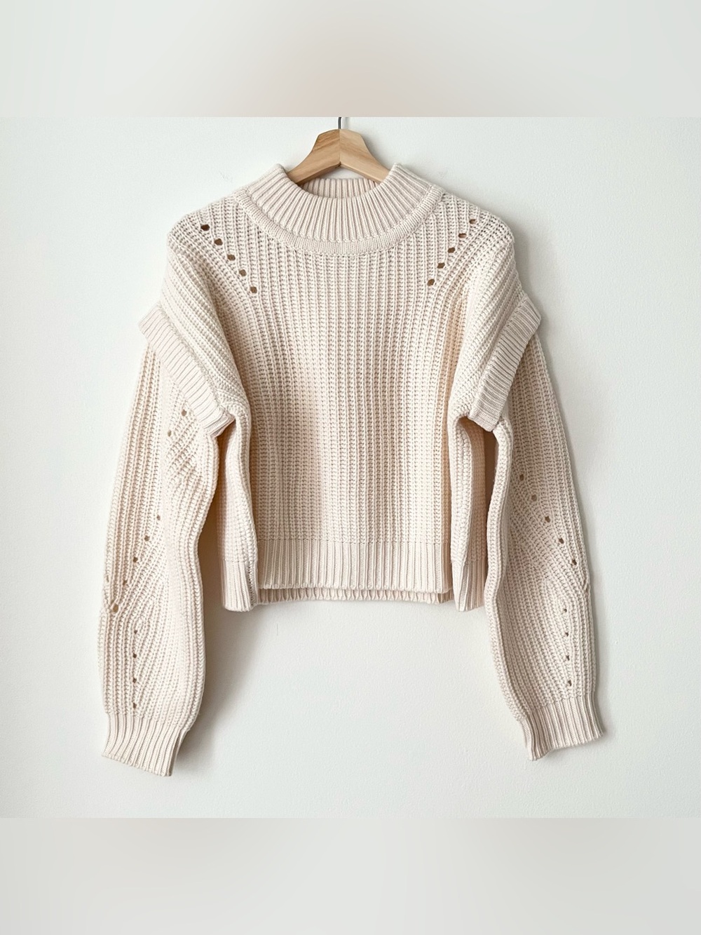 La Ligne Women's Wool Cashmere Ivory Chunky Knit Sweater Size S Mock Neck Boxy